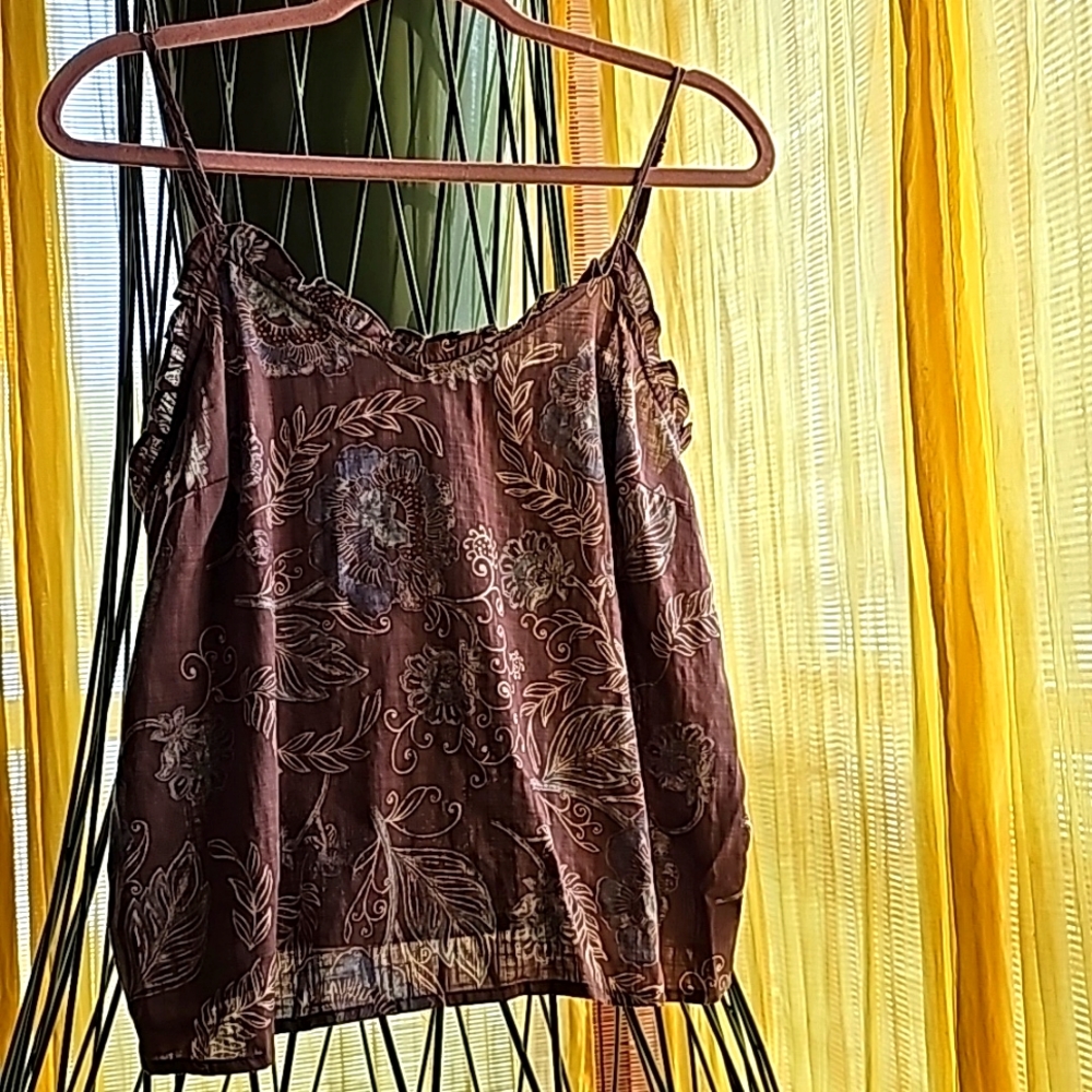 Mushroom Fall Floral Ruffled Linen Camisole by A.N.A.
